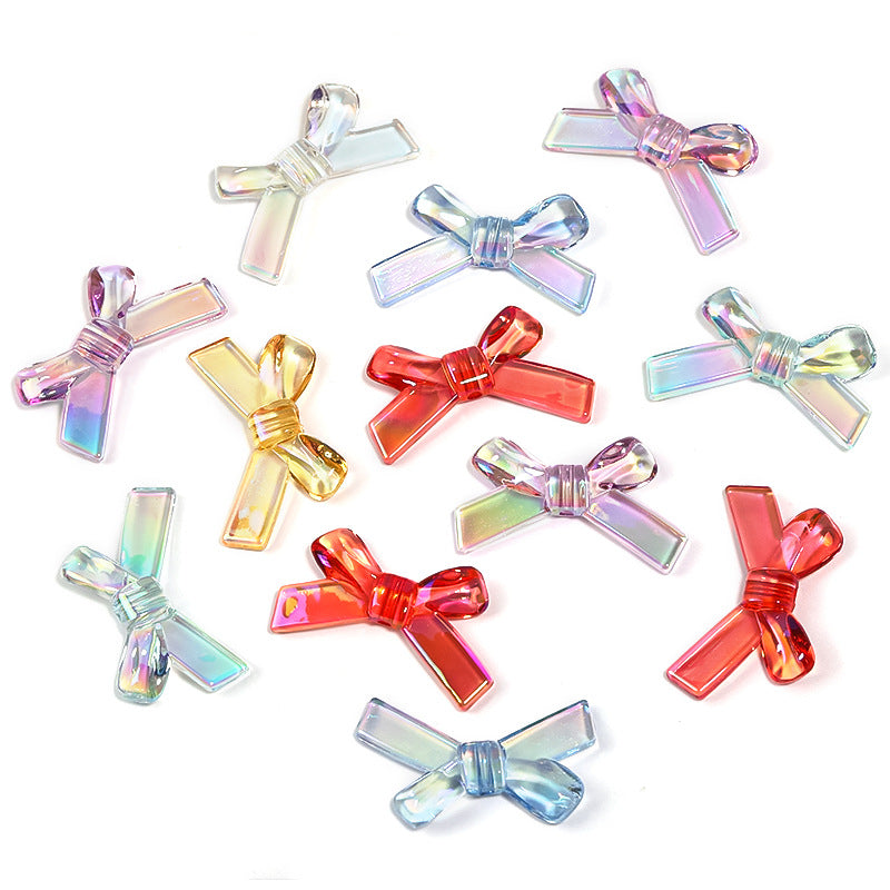 Wholesale 100pcs Acrylic Color Plated Transparent Bow Jewelry Accessories Beads