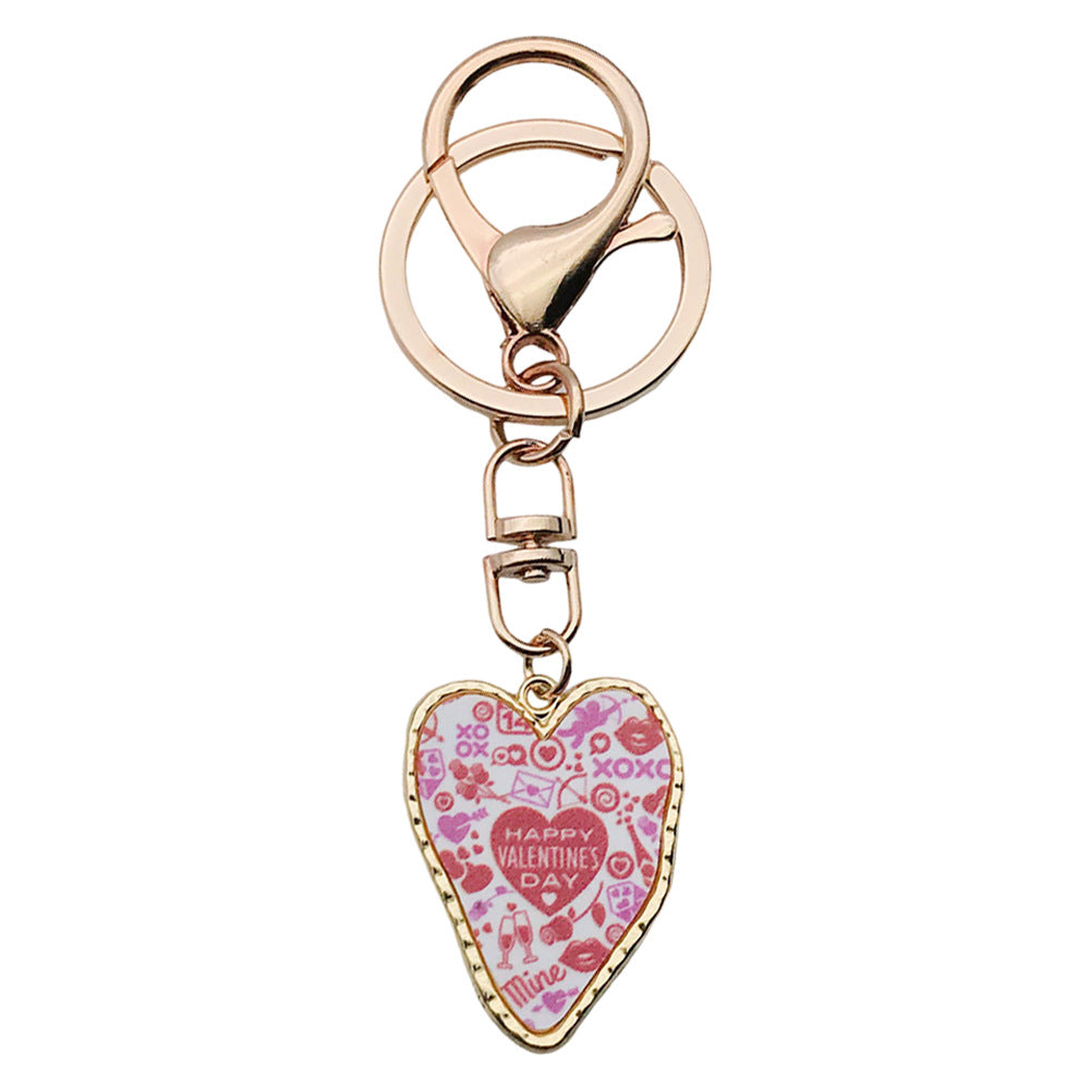 Wholesale  Product Oil Dropping Pink Love Printing Valentine' s Day  Keychain