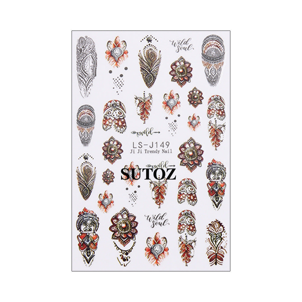Wholesale 3pcs Nail Art Stickers: Retro Bohemian Feather Pattern