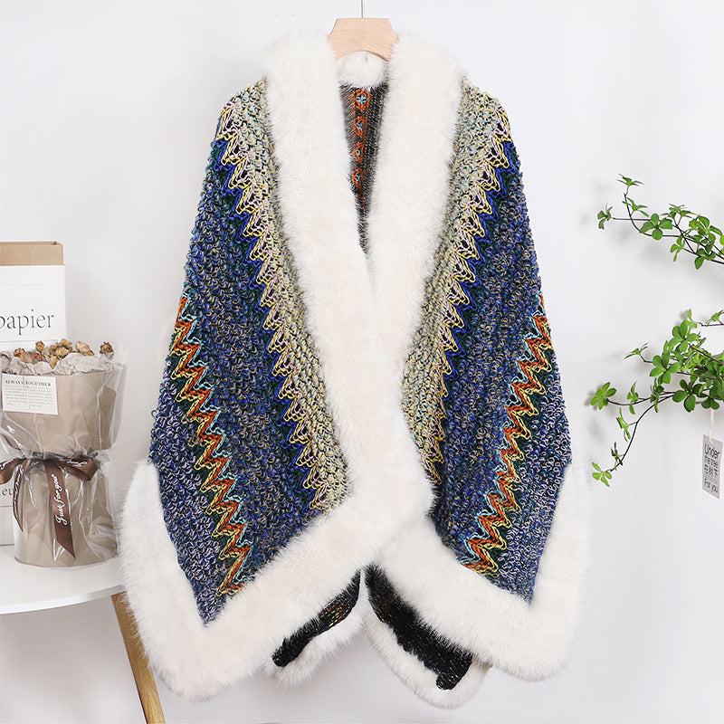 Wholesale Ethnic Style Loose Oversized Contrasting Irregular Cape Scarf