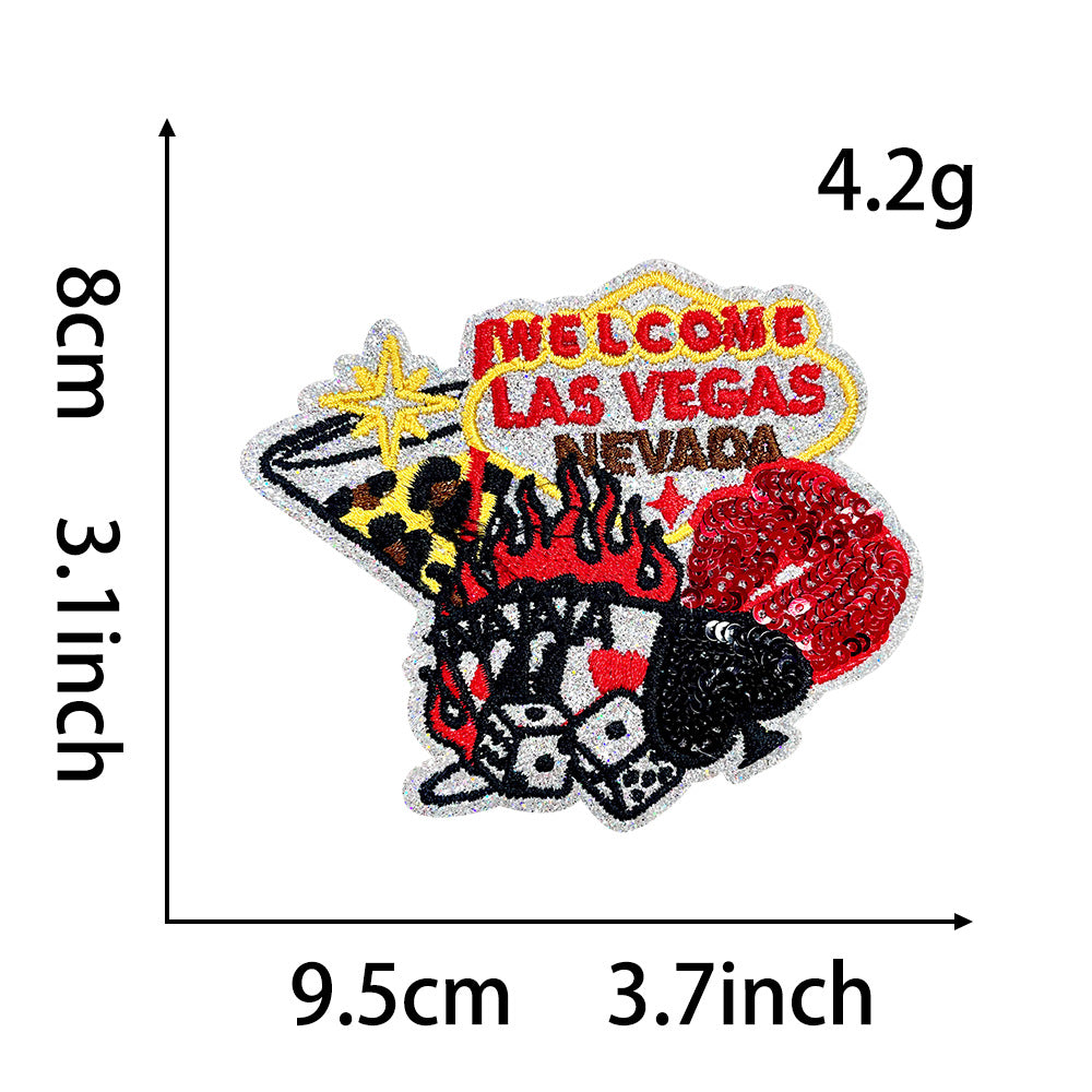 Wholesale Las Vegas Casino Dice Poker Sequined Embroidered Patch Set Iron On For et Fashion Gift