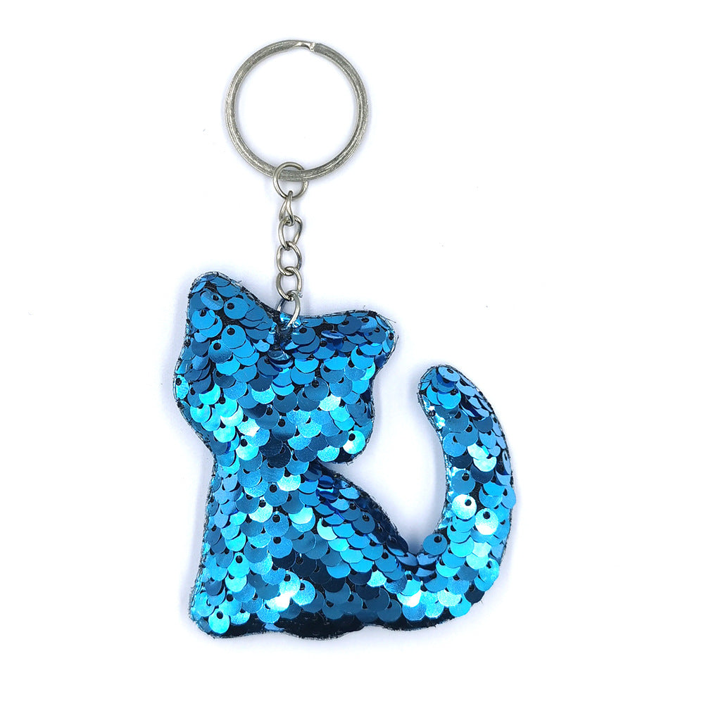 Wholesale Fish Scale PET Glitter Reflective Glossy Cat Keychains