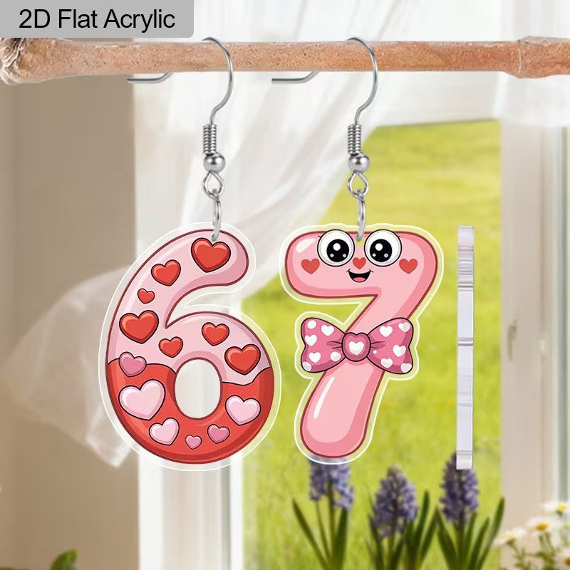 Wholesale Valentine' s Day Red and Pink Number Acrylic Earrings