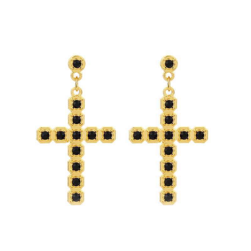 Wholesale Gute Alloy Inlaid Colored Diamond Cross Super Flash Ladies Earrings