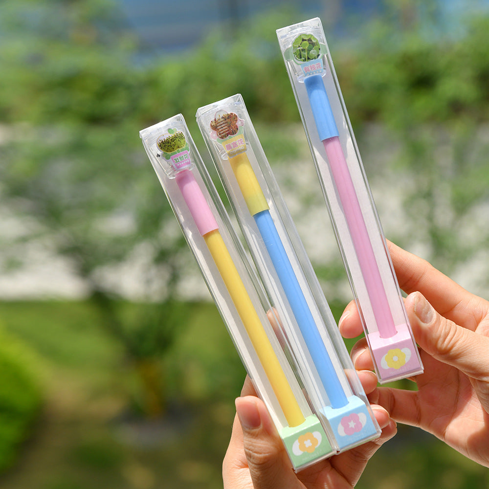 Wholesale 4pcs Creative Grass Pen Rich Flowers Black Gel Pen DIY Mini Potted Pen