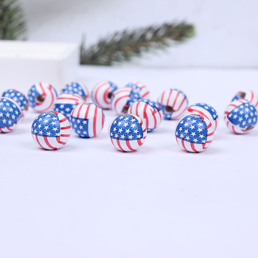 Wholesale 10pcs Independence Day Stripes Colorful DIY Wooden Beads