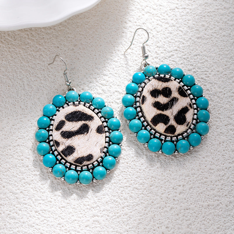 Wholesale Vintage Bohemian Turquoise Leopard Print Earrings