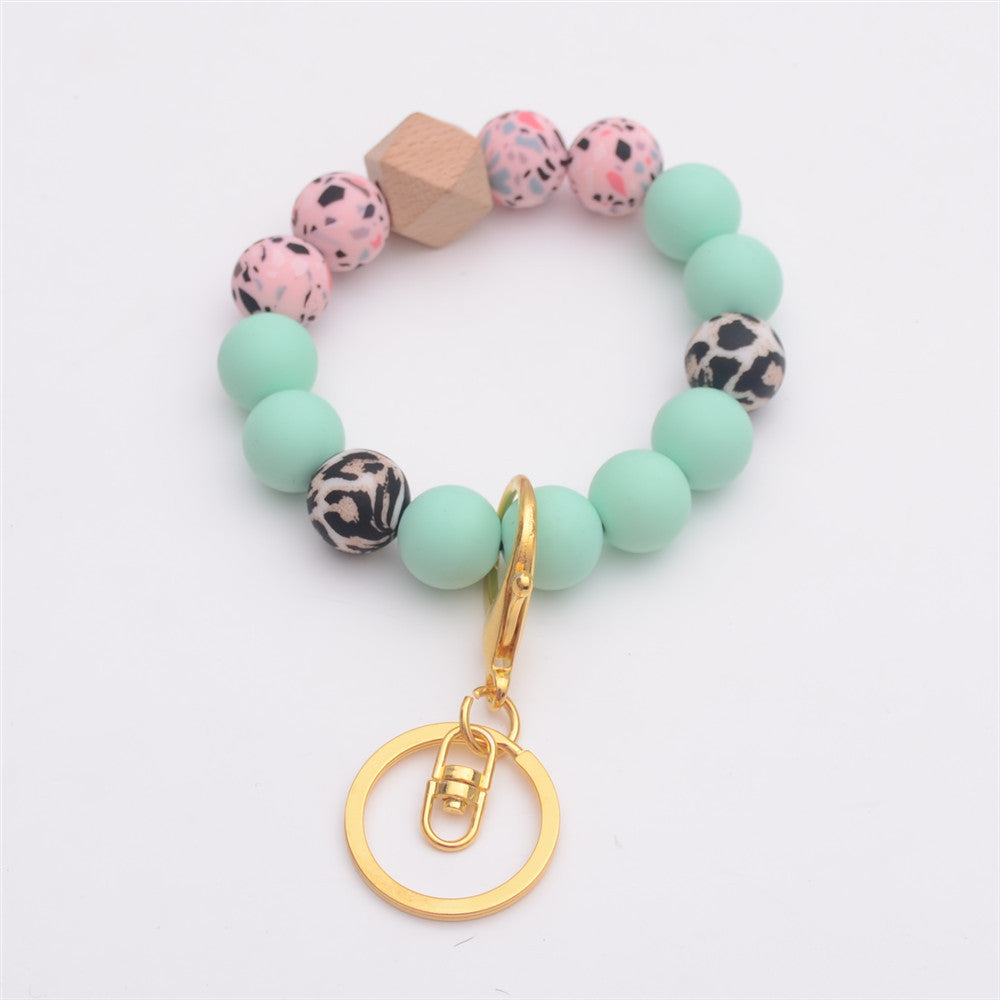 Wholesale Colorful Leopard Print Silicone Beaded Wrist Keychain