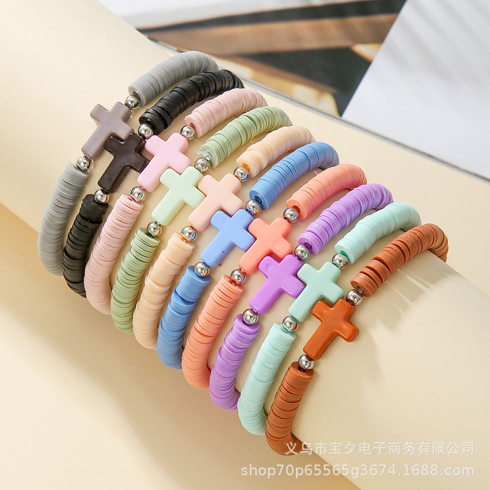 Wholesale Bohemian-style colorful polymer clay cross Clay Bead bracelet