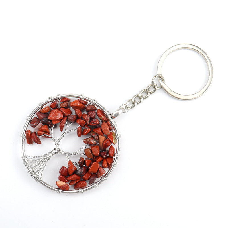 Wholesale Natural Crushed Stone Crystal Tree Root Tree of Life Pendant Keychain