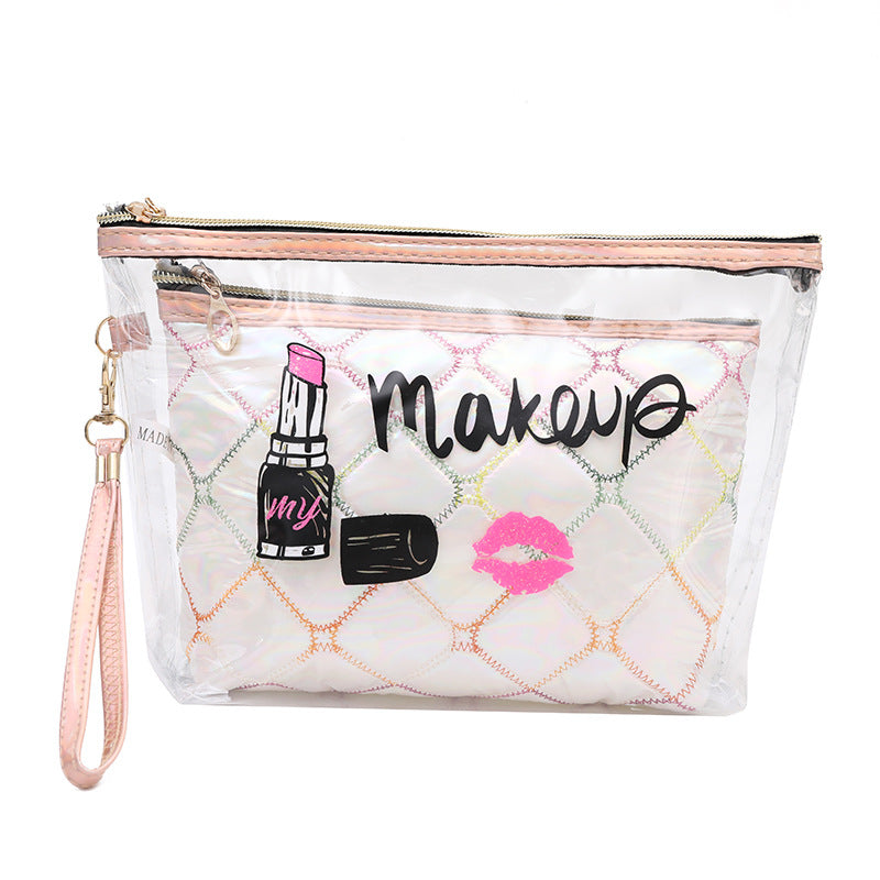 Wholesale PVC Cosmetic Bags Embroidered Diamond Grid Two Piece Set Solid Color Storage Bag