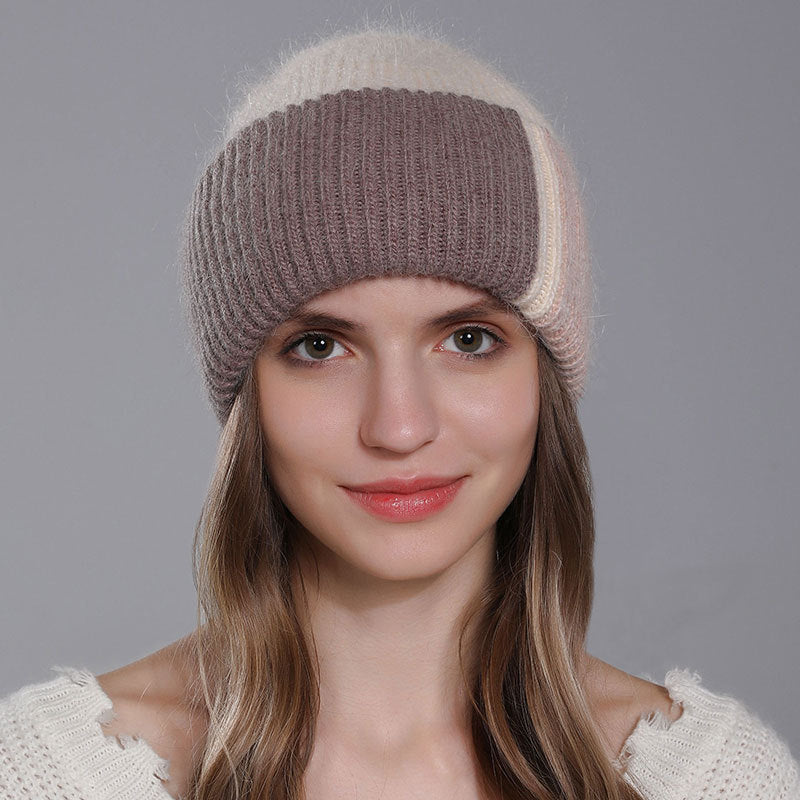 Wholesale Rabbit Fur Knitted Winter Fashion Warm Color Matching Wool All-match Women's Pullover Hat