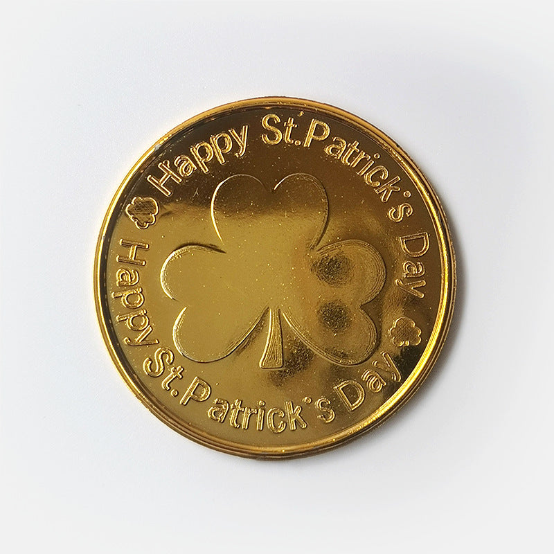 Wholesale 50pcs St. Patrick' s Day  Shamrock Plastic Coins Gold Props
