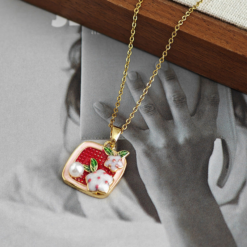 Wholesale  Square Flower Necklace for Women, Light Luxury Retro Colorful Enamel Design Clavicle Chain, Exquisite Versatile Accessory