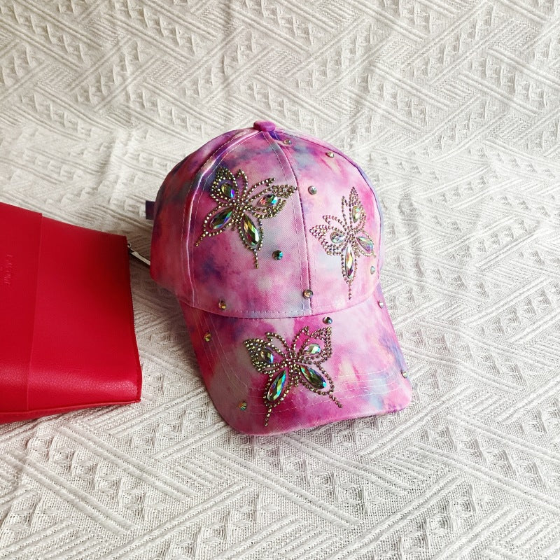 Wholesale Hot Diamond Glass Diamond Butterfly Baseball Cap