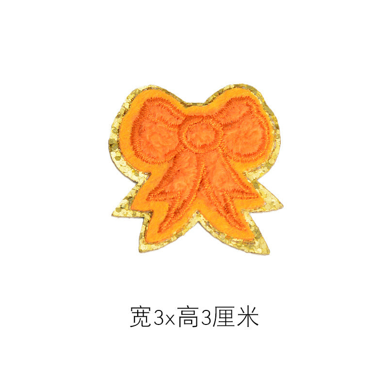 Wholesale Self Adhesive Towel Embroidery Patch Orange Heart With Gold Edge DIY Accessory For Hats Bags Shoes Decorative Accent