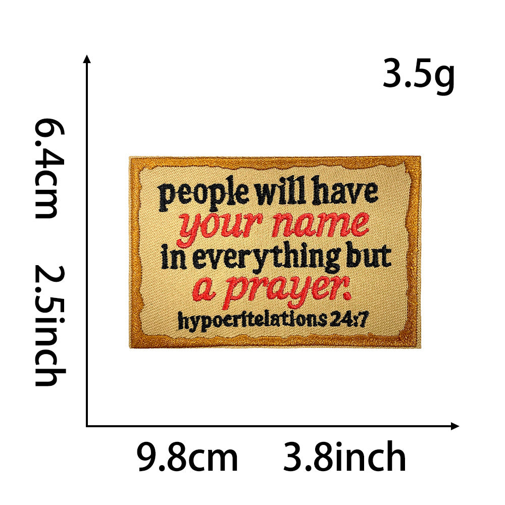 Wholesale Chic Retro Embroidered Iron On Patch Funny Text Rectangle Applique For Coats Decorative