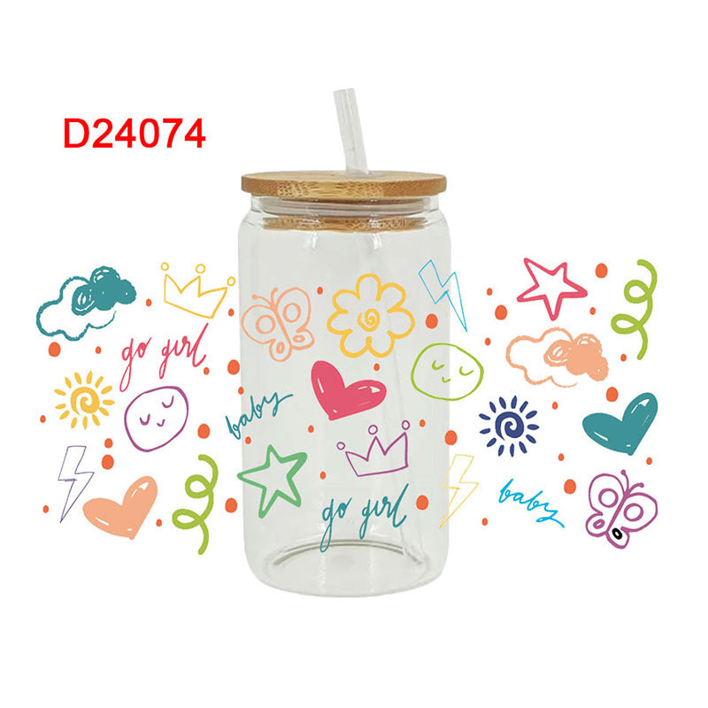 Wholesale Colorful Valentine' s Day Heart 16oz Cup UV DTF Wraps