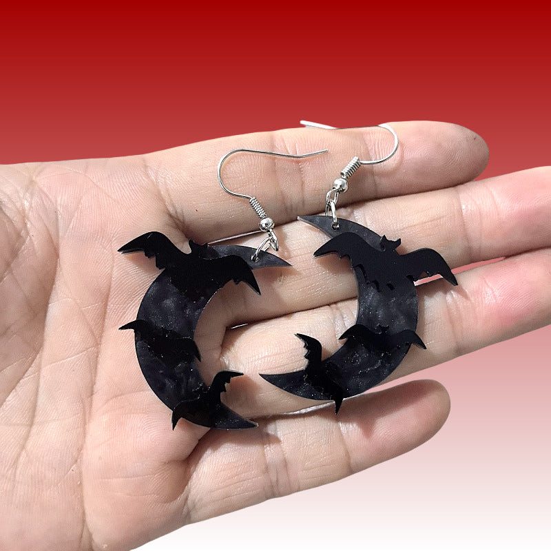 Wholesale Halloween Funny Acrylic Bat Moon Stainless Steel Earrings
