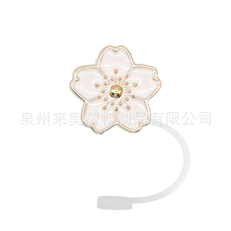 Wholesale  10pcs Acrylic Pearl Dust Cap Soft Rubber Straw Cover Cartoon Silicone Dust Cap Cup Accessories