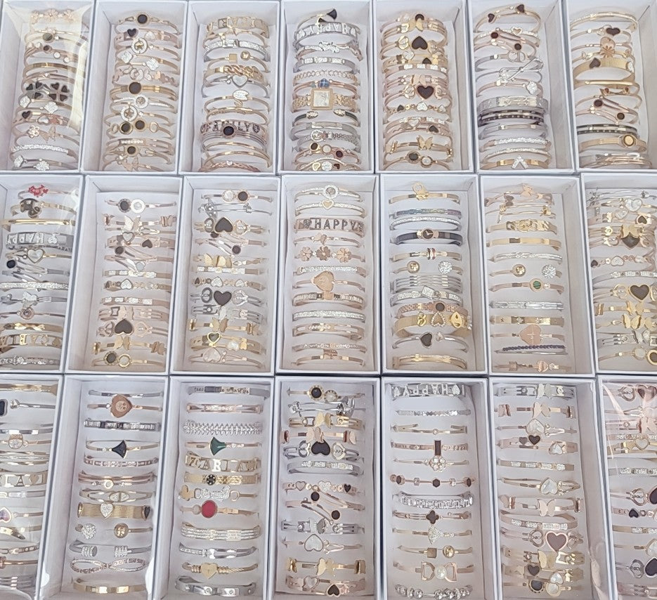 Wholesale 12PCS/Pack Fashion Diamond Inlaid Titanium Steel Bracelet