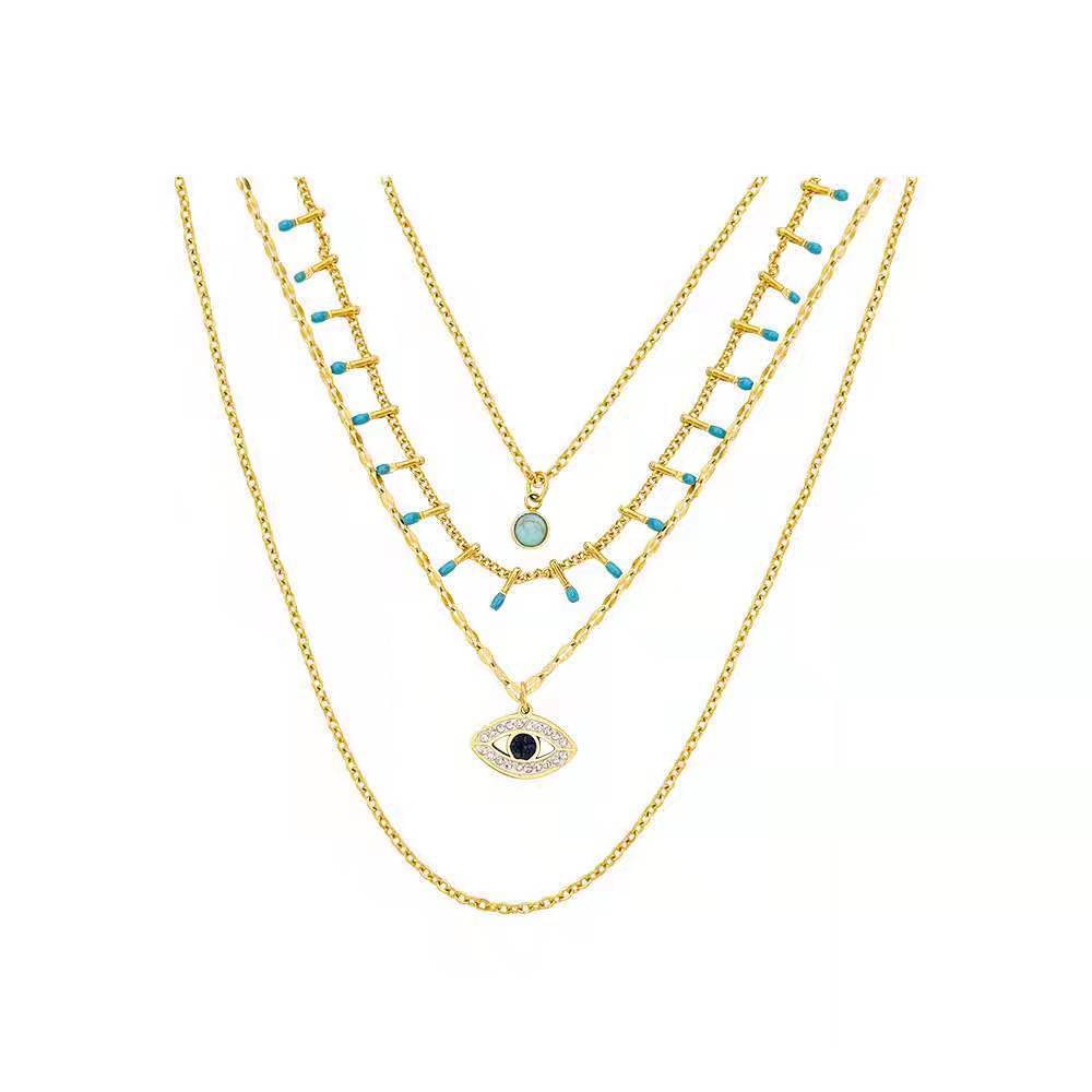 Wholesale Bohemian Turquoise Eye Titanium Steel Necklaces
