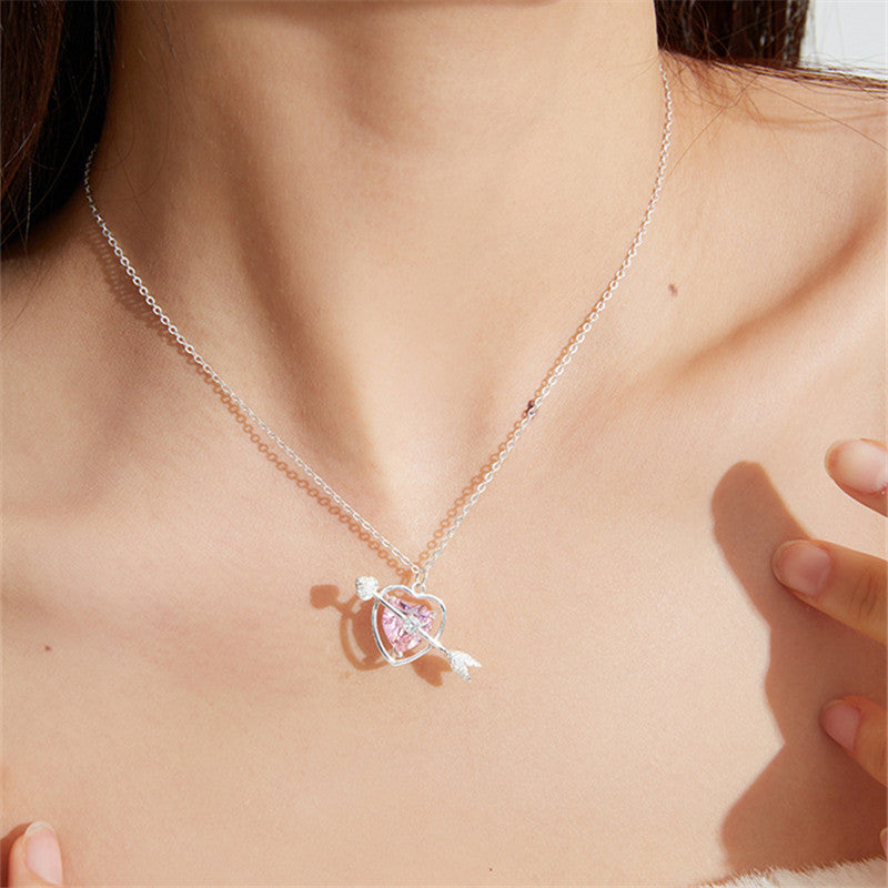 Collares de cobre de piedras preciosas de corazón rosa al por mayor