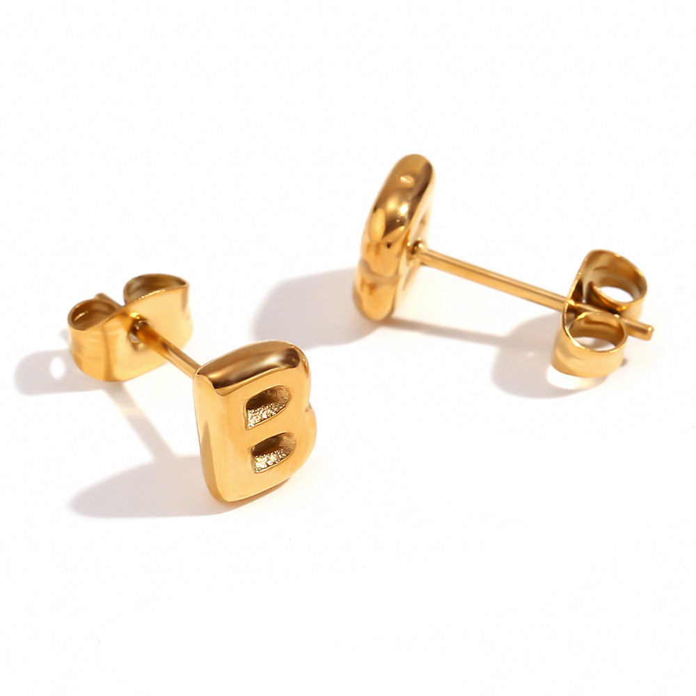 Wholesale Stainless Steel 18K Gold Plated Mini Bubble Letter Earrings