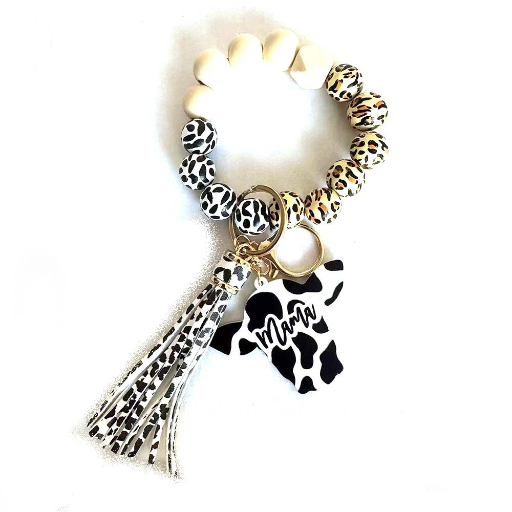Wholesale Bull Head Wooden Plaque Leopard Print Wooden Beads Wrist Keychain