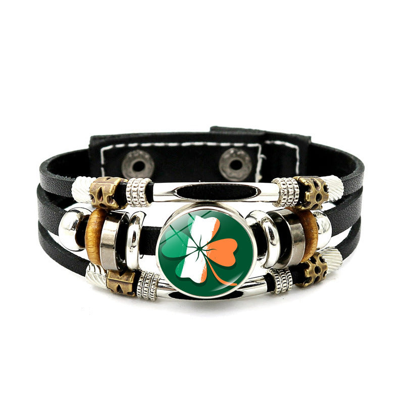 Wholesale Irish Flag Shamrock Alloy Bracelet
