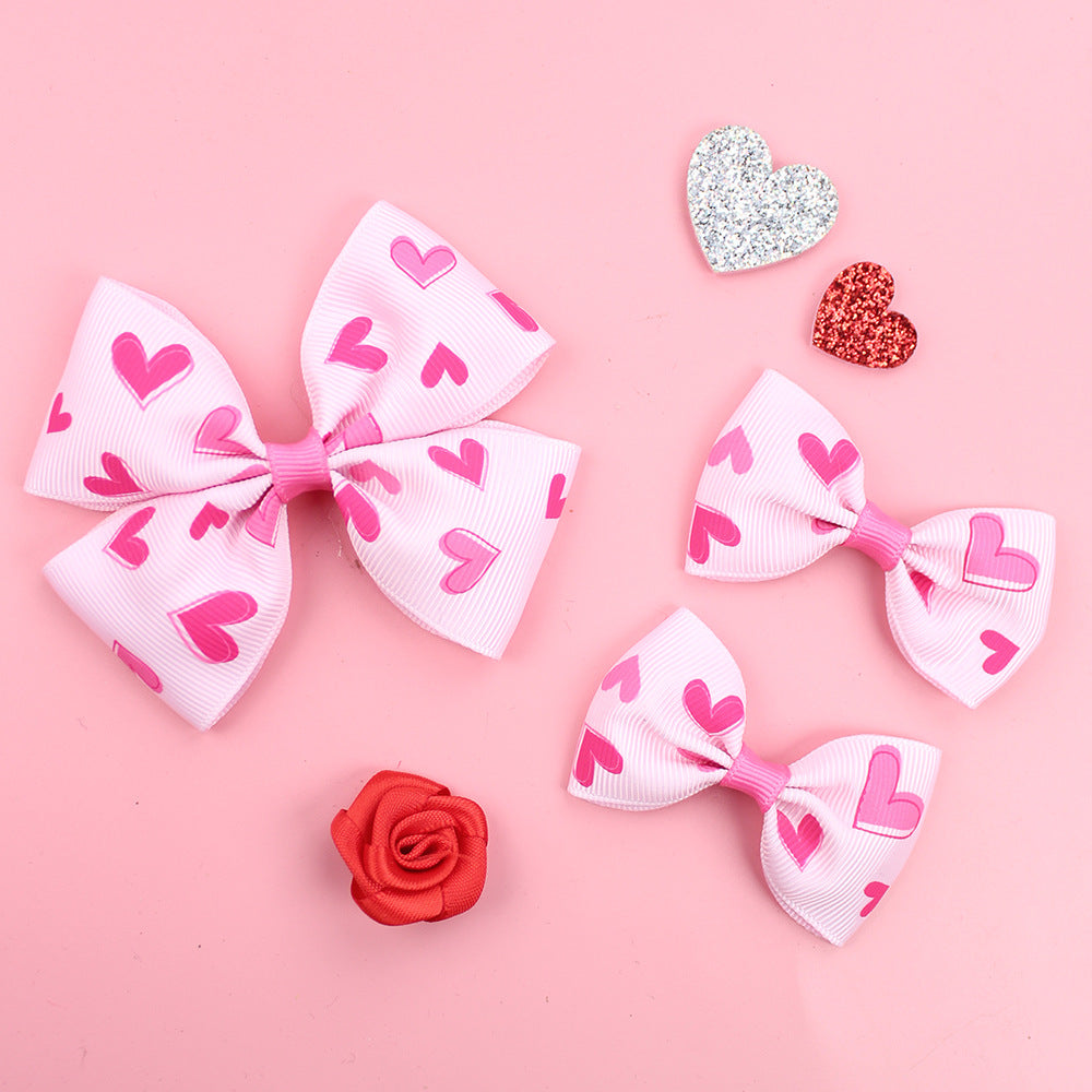 Wholesale 5pcs Valentine's Day Love Heart Children's Girl Side Clip One Large and Two Small Hairpins