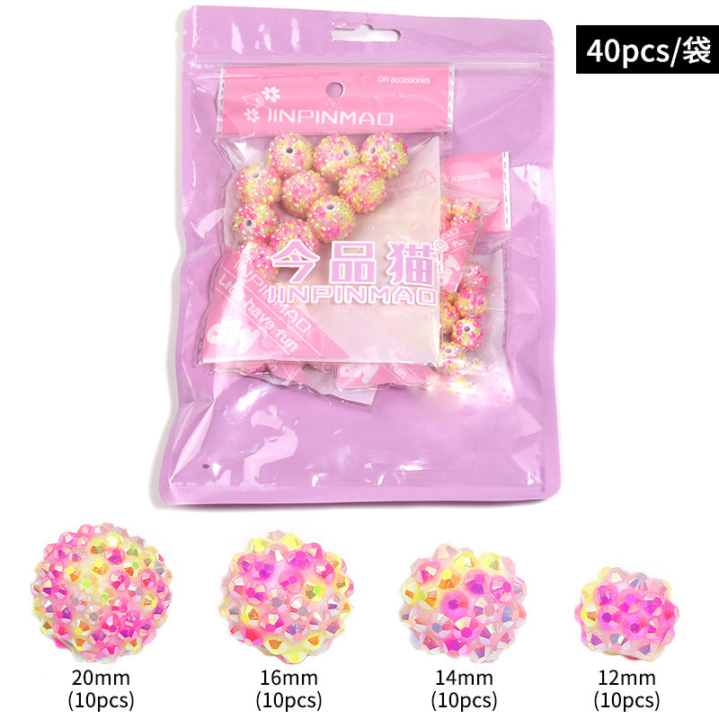 Wholesale Random 100pcs Colored diamond studded bead  Acrylic Beads
