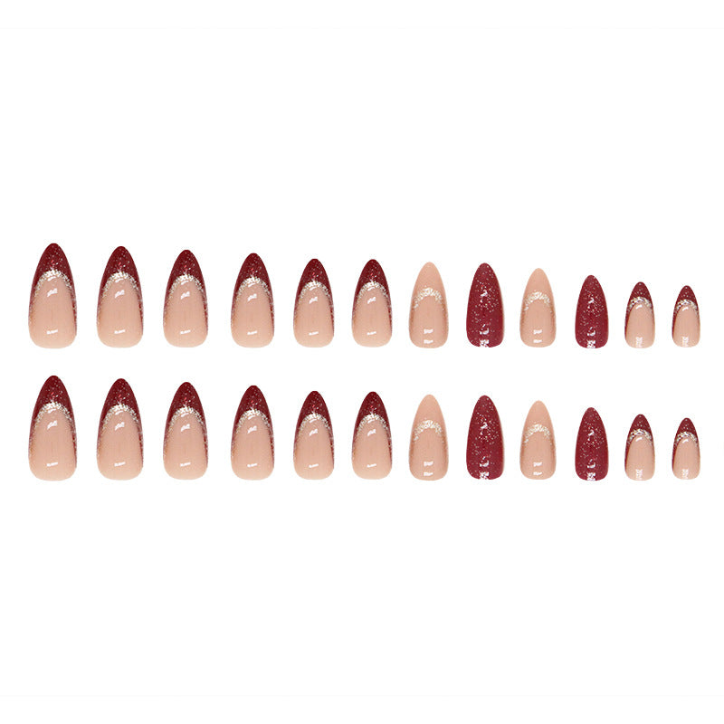 Wholesale Burst Wine Red Champagne Glitter Powder Almond Nail Nail Stickers