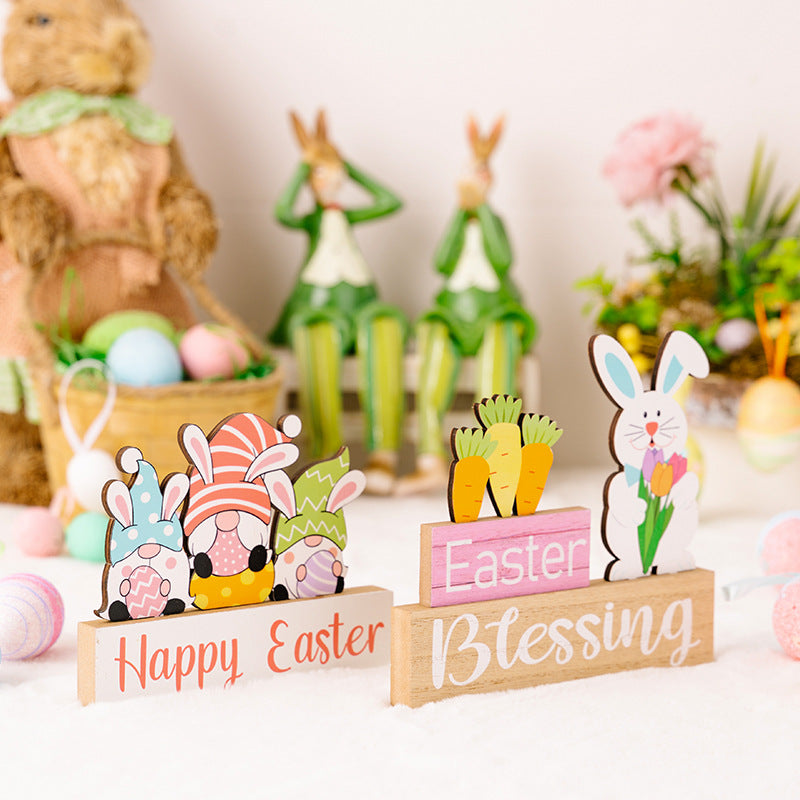 Wholesale of Easter Bunny Floral Wooden Decorations