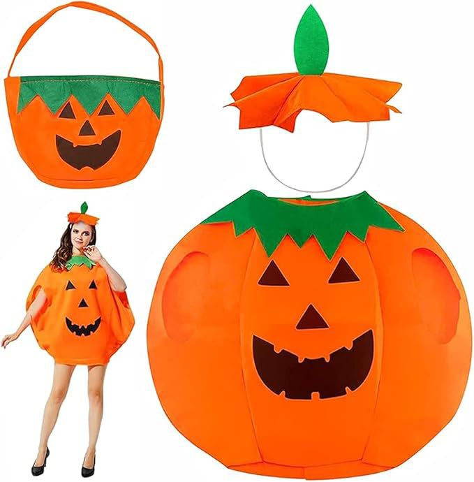 Wholesale Halloween Kids Adult Pumpkin Costume Pumpkin Bag Pumpkin Hat Set Show Festive Props