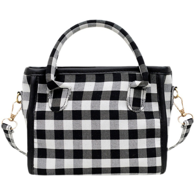 Wholesale Black and White Plaid Polyester Shoulder Crossbody Bag