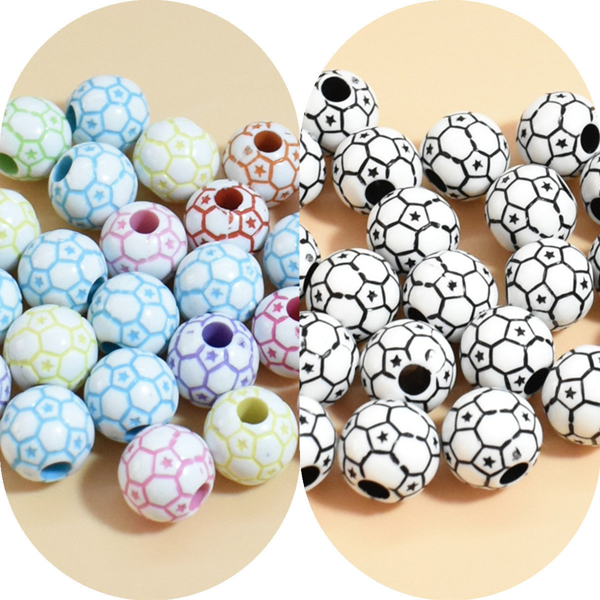 Al por mayor 50 piezas/paquete de 12 mm de fútbol de 12 mm en blanco y negro cuentas acrílicas de color mixto