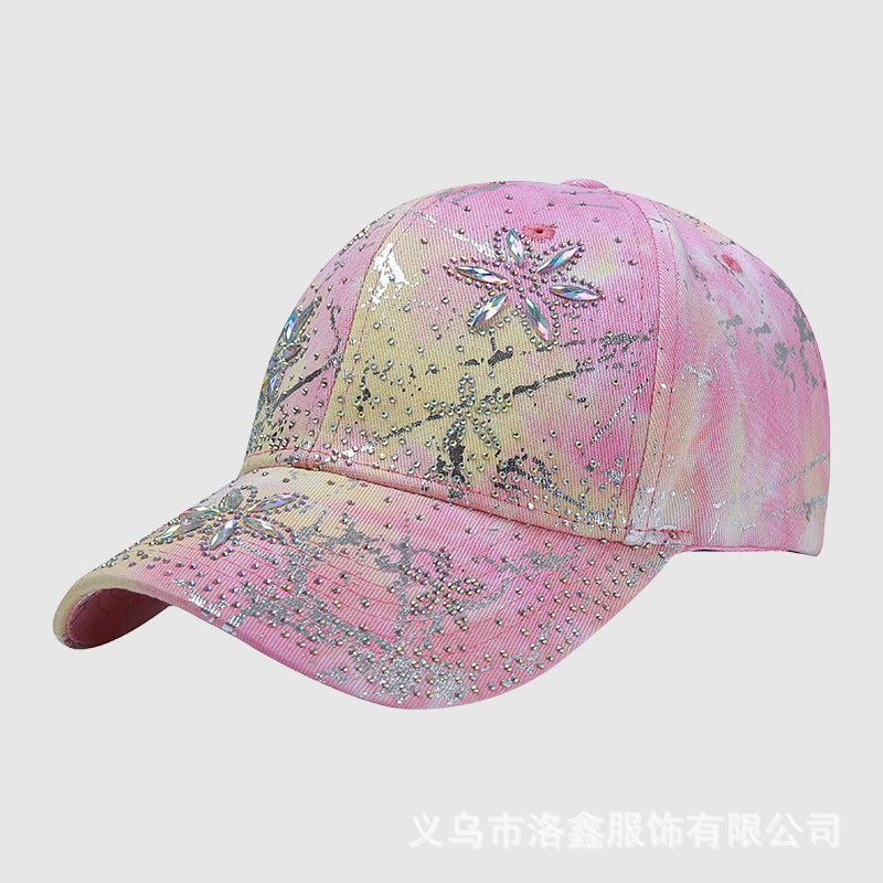 Wholesale Fabric rhinestone flower hat four seasons sunshade tie-dye baseball cap