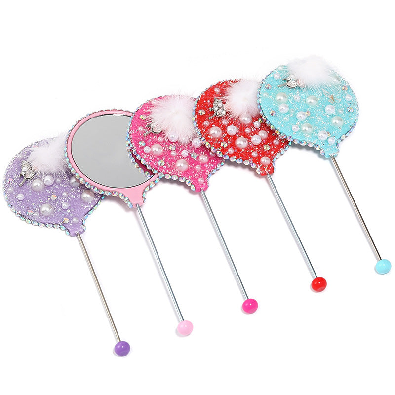Wholesale Starry Sky Soft Sugar Beaded Handheld Makeup Mirror
