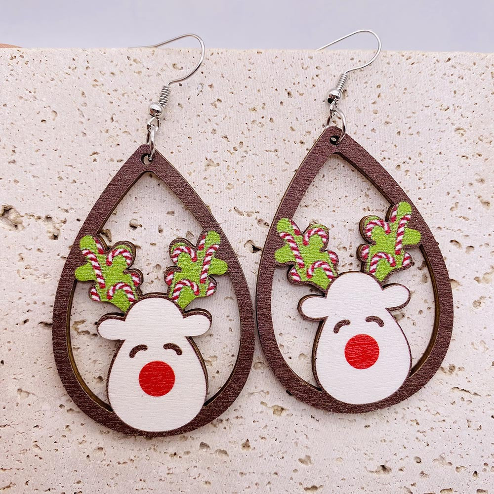 Wholesale Christmas Elk Dwarf Splice Wooden Earrings