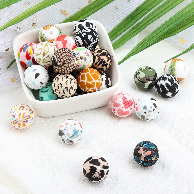 Wholesale 100pcs Color Water Transfer Printing Silicone Beads