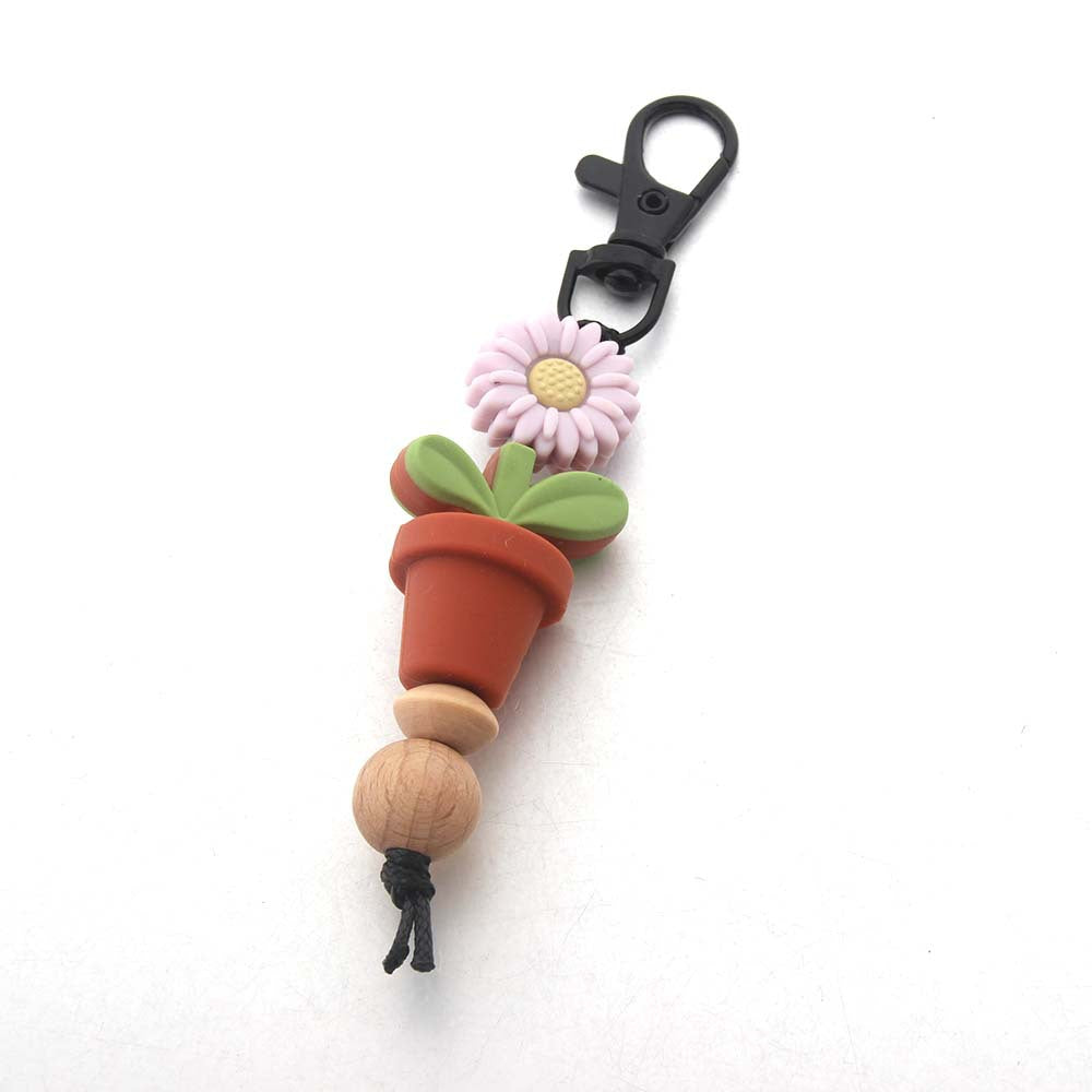 Wholesale Sunflower Creative Flower Pot Silicone Bead Keychain
