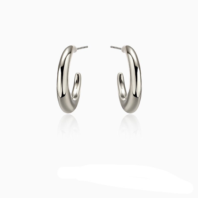 Wholesale Smooth cold style metal circle silver needle s925 silver Earrings