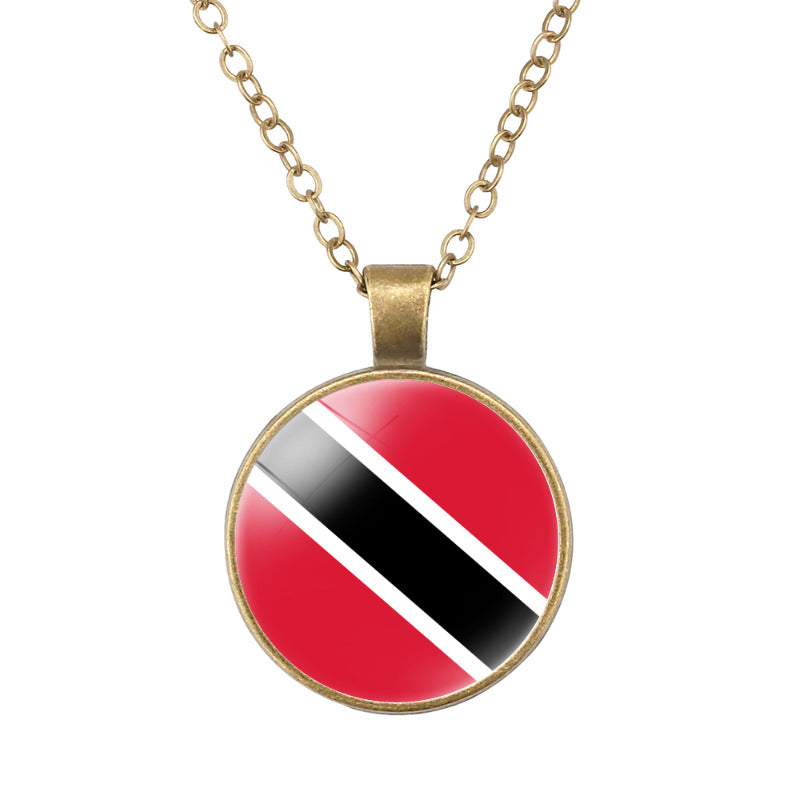 Wholesale North American National Flags Time Gem Round Retro Pendant Necklace