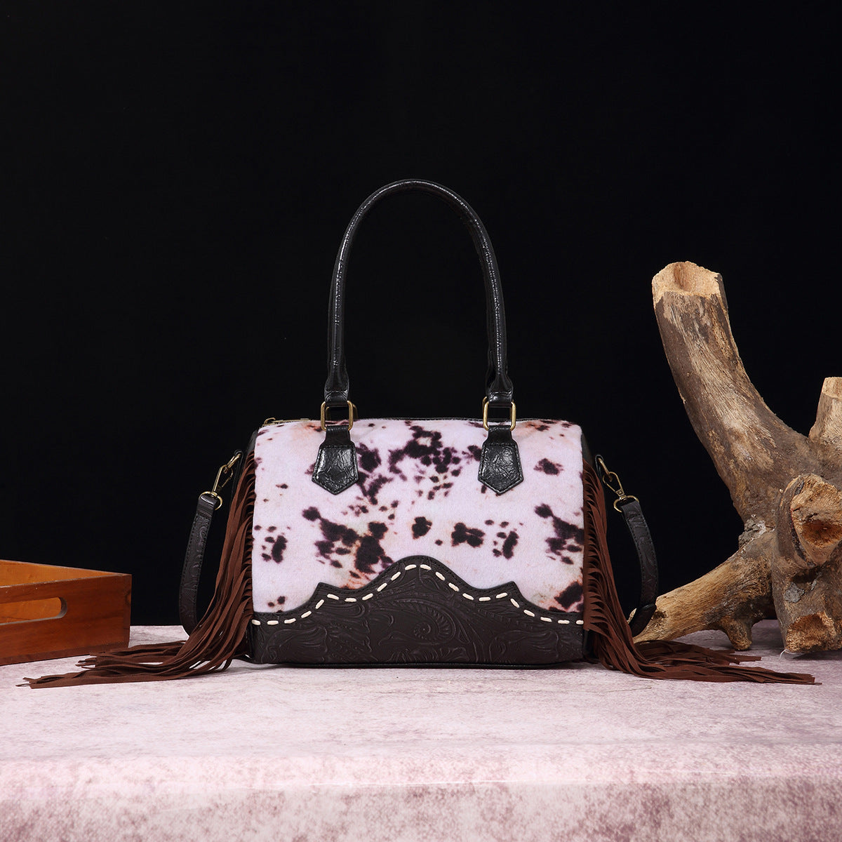 Wholesale Retro Cow Pattern Western Style Handbag Furry Velvet Crossbody Shoulder Bag