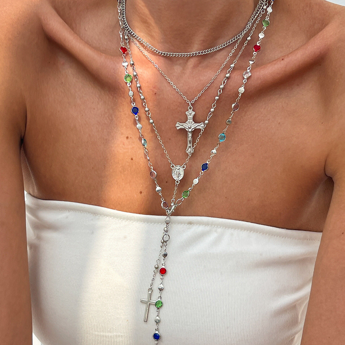 Wholesale Long necklace with diamond cross pendant