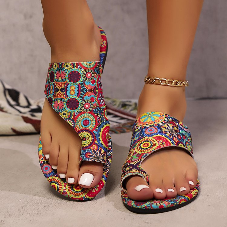 Wholesale Breathable Printed Slip-on Roman Style plus size Sandals for Women Ethnic Style