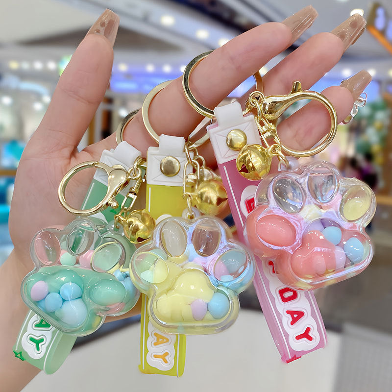 Wholesale Acrylic Liquid Sand Cat Paw Keychain