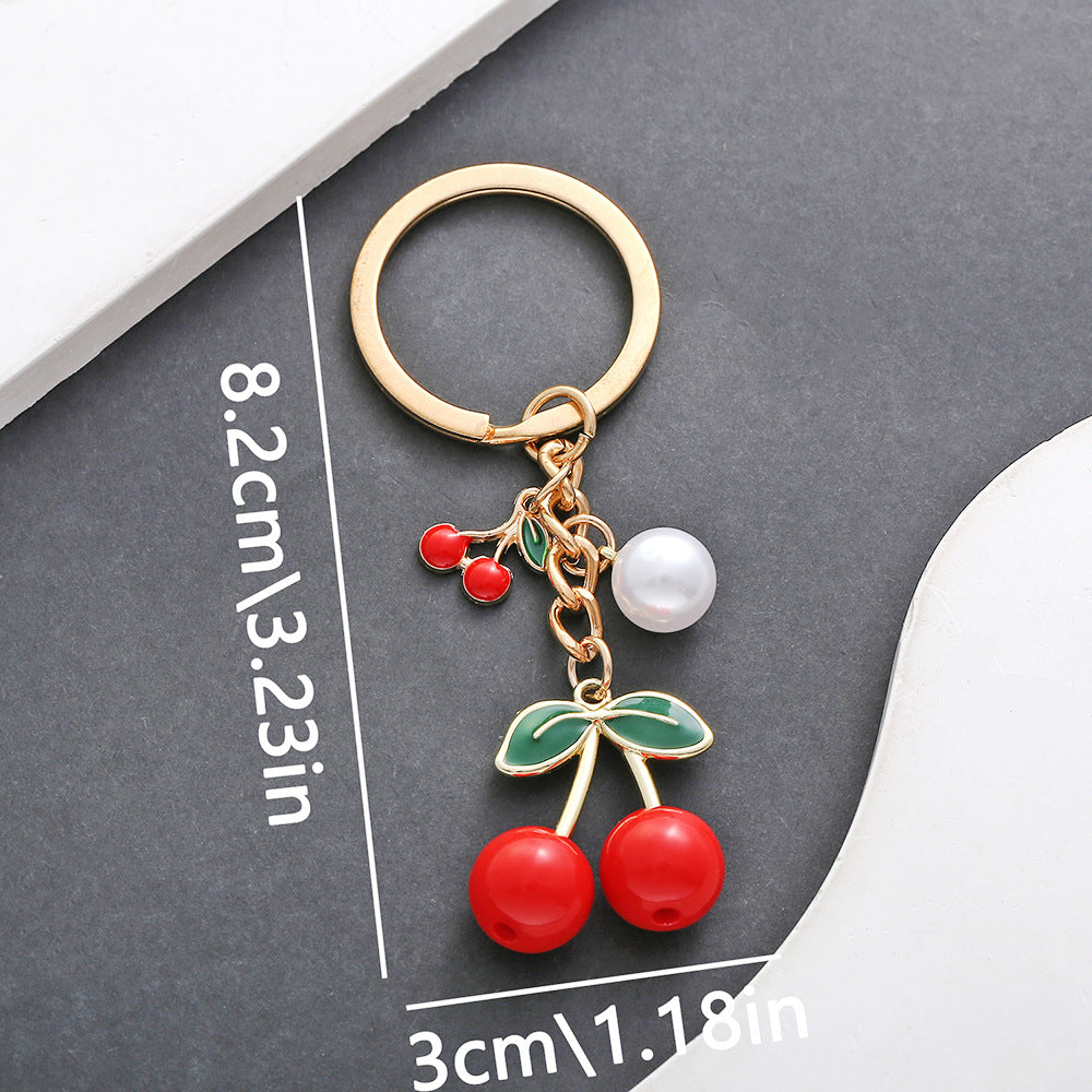 Wholesale pearl red transparent cherry keychain pendant
