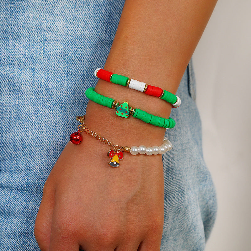 Wholesale Christmas Colorful Drawstring Santa Snowman Bell Pendant Bracelet